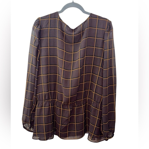 Calvin Klein Woman's Brown Printed Faux Wrap Top Blouse - Picture 4 of 7